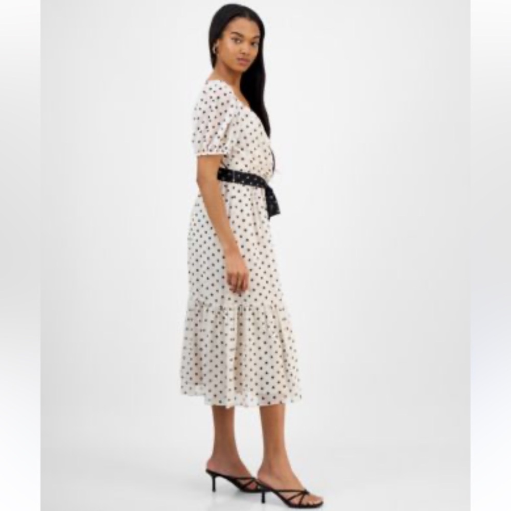 julia jordan Polka Dot-Print Short-Sleeve Midi Chiffon Dress white black sz 12 - Picture 5 of 16